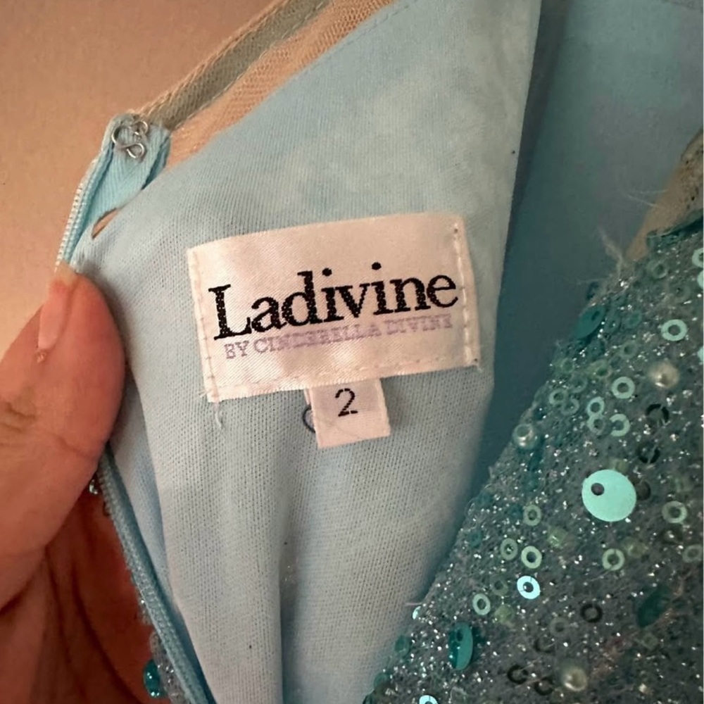 LaDivine by Cinderella Devine Elegant Light Blue Sequin Prom Homecoming Dress 2 - Picture 6 of 8